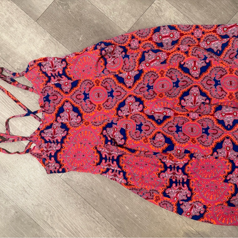 Vibrant Pink & Navy Printed Strappy Dress